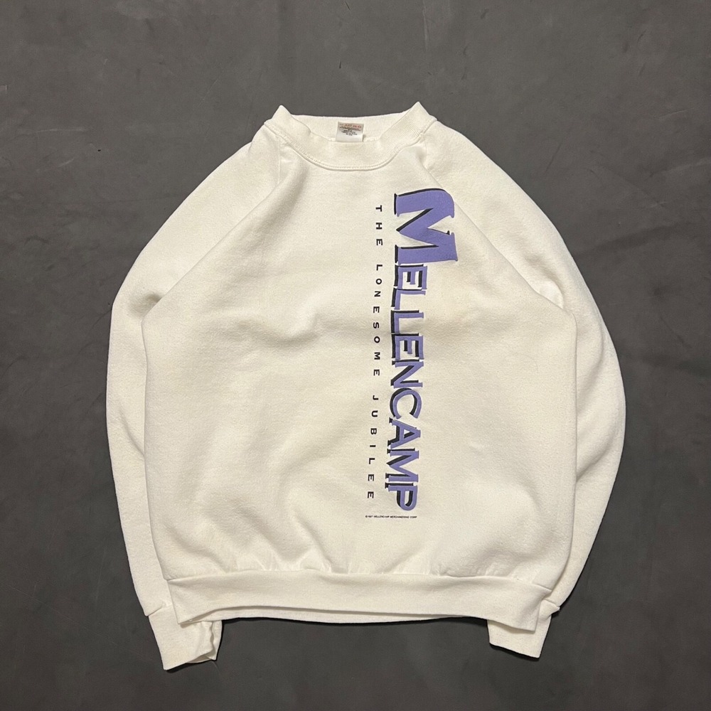 Vintage‎ 1987 JOHN MELLENCAMP The Lonesome Jubilee Size Large White Sweatshirt